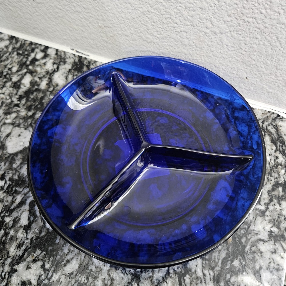 Cobalt blue glass Divided Dish- 3 compartment‎ plate